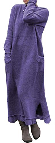 Minetom Femmes Pull Robe Col Rond Solide Couleur Chandail À Manches Longues Lâche Pullover Maxi Dress Long Hiver Robe Violet 42
