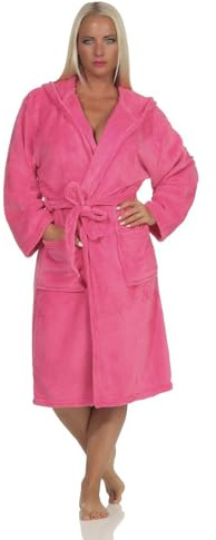 L.E.M.B. Hometrends Herren Damen Bademantel Kingston Microfaser Morgenmantel mit Kapuze pink L