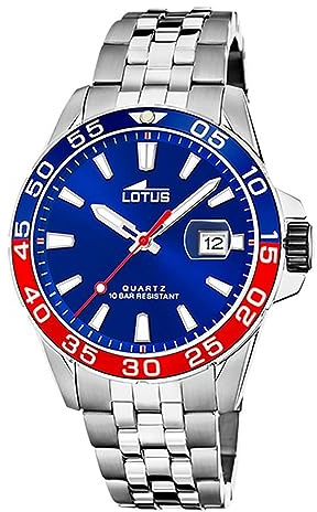 LOTUS Reloj Hombre Analógico de Acero Inoxidable 316l Plateado | Movimiento de Cuarzo, Calendario, Cristal Mineral de Alta Resistencia, Resistente al Agua 10 ATM 18766/3 Special Prices