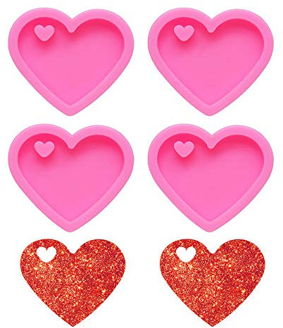 Nifocc Lot de 4 moules en silicone en forme de cœur avec trou pour loisirs créatifs