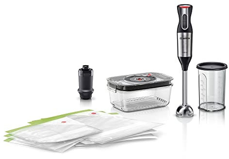 Bosch ErgoMixx Style Stabmixer MS6CM61V2, Vakuum-Funktion, Vakuum-Pumpe, Vakuum-Beutel, 4-Klingen-Messer, 12 Stufen, Turbo-Funktion, 1000 W, schwarz/anthrazit