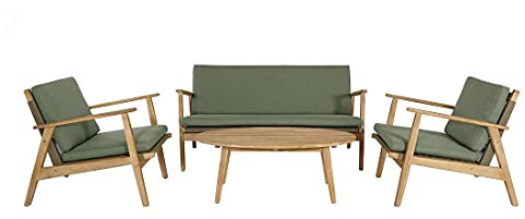 OUTLIV. Loungeset Bergen 4-teilig aus Rope/Akazie, langlebig, 2X Sessel und 1x 2-Sitzer inkl. Beistelltisch, abziehbare Kissenbezüge, Olive