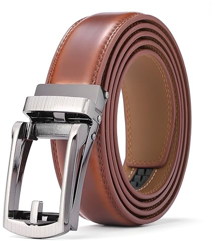 Nelbons Men's Belt width 3.0cm 1 1/8 inch, Leather Ratchet Belt for Men with Slide Buckle,Trim to Fit