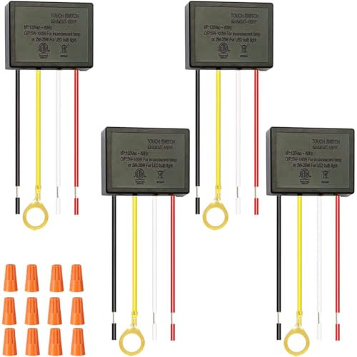 Youmile 4 pcs 3-Way Touch Dimmer Switch Desk Lamp Sensor Module Control Module One On One Off Mode Dimmer Repair Kit Replacement,with Wiring Caps