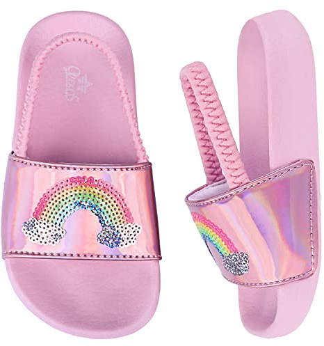Sandaler Pojkar Flickor med Öppen tå Elastisk Band Sommar Ljus Strandskor och Pool, Rosa regnbåge, 29 EU