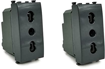 Vetrineinrete® Kit di 2 Prese bipasso bivalente 10-16A compatibile con vimar plana presa elettrica a muro spina (Nero)