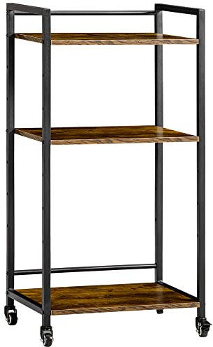 HOMCOM 3-Tier Printer Stand, Utility Cart, Rolling Trolley with Adjustable Shelves with Lockable Wheels for Home Office, Rustic Brown
