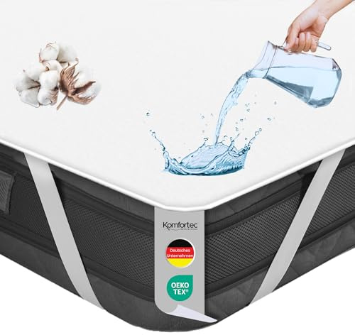 Komfortec Matratzenschoner 160x200cm | Baumwolle, Atmungsaktiv, Anti-Allergie, Kein Knistern | Oeko-TEX Zertifiziert | wasserdichte Matratzenauflage | Bequeme Passform, einfache Reinigung