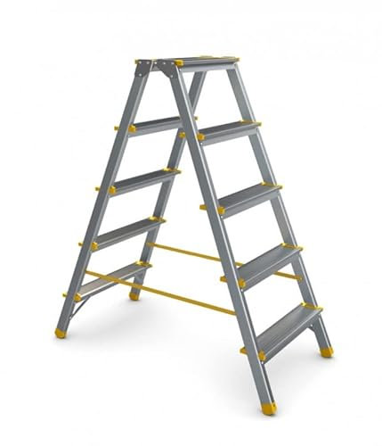 PROREGAL Metal Double Giraffe Doppelseitige-Aluminium-Stufenstehleiter | 7 Stufen | HxB 155x50,9cm | 150kg Tragkraft | Leiter, Teleskopleiter, Trittleiter, Bockleiter, Sprossen-Doppelleiter