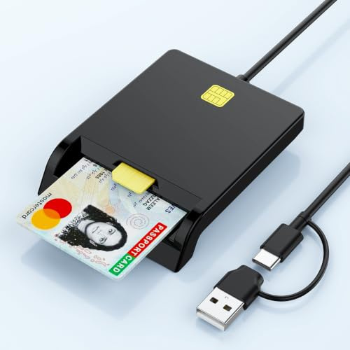 Belgischer Identitätskartenleser PC/SC USB Smart Card Reader, unterstützt digitale Signature, Kartenleser CAC, CRS, CNS, IC, SIM, Plug and Play, ohne Treiber, kompatibel mit Windows, Mac OS, Linux
