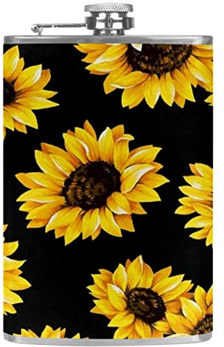Flasque avec entonnoir Flacons personnalisés,Tournesol,Petit flacon portatif en acier inoxydable pour l'alcool