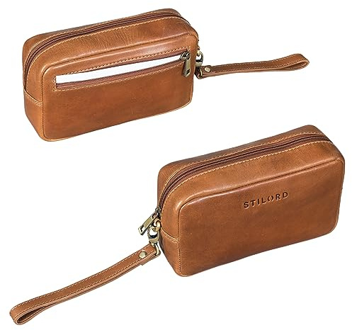 STILORD Larkin Herren Hand-Gelenk-Tasche Echtleder klein braun Glattleder - Organizer Handtasche Pochette Reisegeldbeutel Männer-Handtasche mit Hand-Schlaufe Ledertasche
