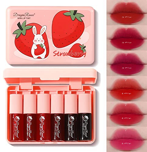 6 Farben Lip Stain Set Lip Tint Flüssiger Lippenstift Hydrating Lipgloss Feuchtigkeitsspendendes Liquid Glaze Soft Lip Oil Moisturiser Wasserfester,Langhaftender,Leicht und nicht klebrigem