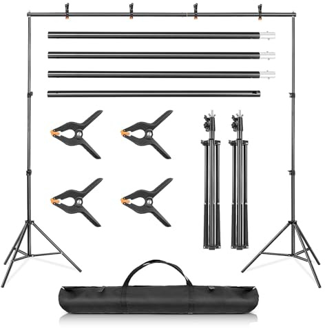 Professional 2 * 3m(6.5 * 9.8ft) Adjustable Backdrop Stand Kit for Photo and Video Studio - Background Support System with Carrying Bag and 4 Clamps