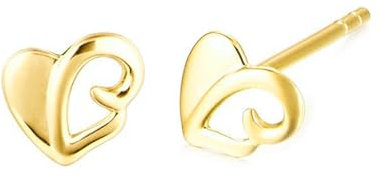 AMDXD 9K Gold 375 Ohrringe Damen Echt Gold Schmuck, Hohl Herz Ohrstecker, Gelbgold Au375 Ohrringe Jugendstil