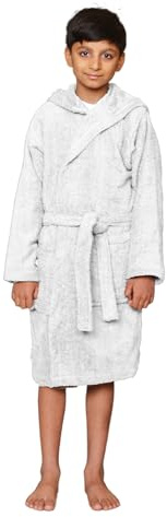 Dolce Vari 100% Egyptian Cotton Kids Dry Robe Girls & Boys Hooded Bathrobes Soft Terry Toweling Luxury Kids Dressing Gowns With Pockets & Belt (7-8 Years, White)
