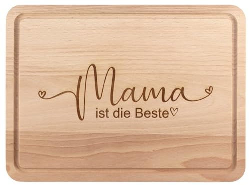 Mama ist die Beste Geschenk - Holz Schneidebrett mit Saftrille 30x20 cm groß, Brotzeitbrett als Geschenkidee zum Muttertag, Geburtstag, Weihnachten - für Mütter von Geschenkissimo