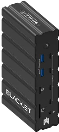 Blackjet RX-4 Raiden - Docking station Thunderbolt 4 con 17 porte, Thunderbolt 4, USB-C, USB-A, Ethernet, HDMI, DisplayPort, audio, lettori di schede, colore: Nero