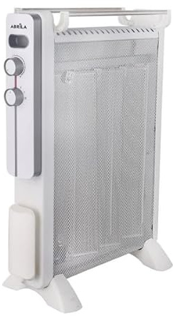 ABRILA - Radiador Mica Caicos 1500W con 3 Elementos Blanco/Gris | 3 Potencias | Protección Contra Sobrec. y Antivuelco | 63,5x45x21 cm