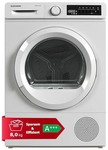 Telefunken T-WP-8-2-W Wärmepumpentrockner 8 kg | Trockner | Energiesparend - A+++ | leise 65 dB | Wäschetrockner mit Knitterschutz & Startzeitvorwahl | 15 Programme | schonendes & effizientes Trocknen