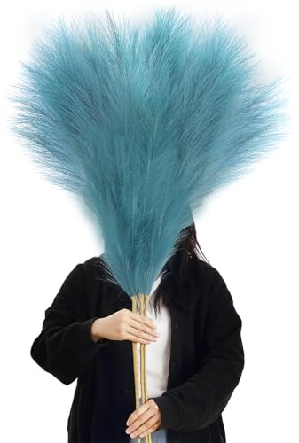 110cm Extra Large Pampas Grass Artificial Grass Plant Feathers For Floor Vase, 3-Stem Blue Tall Pampas Grass Bouquet For Vase Bedroom Living Room Ornaments