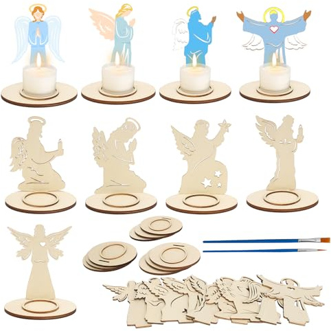 TGFIX 9Pcs Engel Teelichthalter Bastelset Kinder Schutzengel Holzbastelset DIY Weihnachten Engel Basteln Glücksengel Kerzenhalter Kreativset Weihnachten Bastelhandwerk für Jungen Mädchen