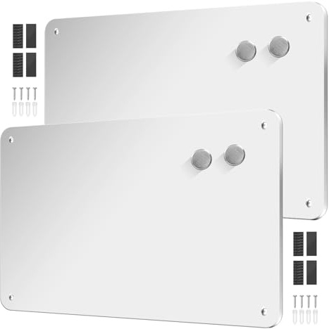 YedZen 2 Pack Magnetic Board for Wall, 44.5x29cm White Metal Magnet Board | for Fridge Magnets, Photos, Spice Jars, Install with Screw or Velcro, Suitable for Kitchen Home Office, Stainless Steel