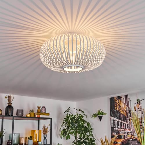 HOFSTEIN Deckenleuchte Oravi, Deckenlampe aus Metall/Bambus in Weiß, Leuchte im modernen Boho-Design mit tollem Lichteffekt, Ø 40 cm, E27, Esszimmer, Wohnzimmer, Schlafzimmer, Küche, Flur