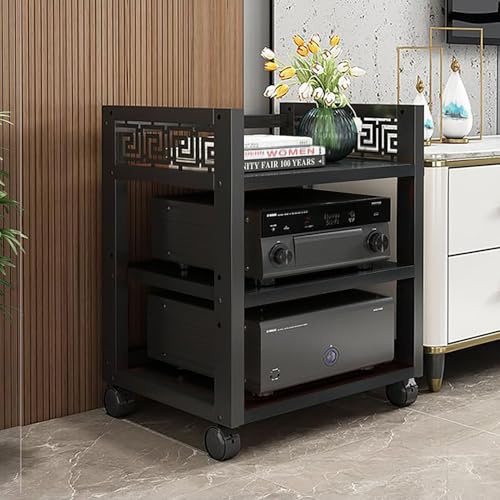HiFi Rack HiFi Aperto Multifunzione Per Soggiorno Ufficio, Av Tower Media Stand Supporto, Av Media Stand A 3 Livelli, Rack Audio Video, Adatto Per Lettori DVD/Console Di Gioco/Accessori TV(Black,H68cm