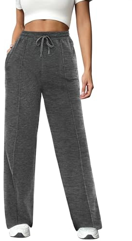 Crewhpo Pantalon Jogging Femme Léger Pantalons de Sport en Coton Pantalon de Décontracté Taille Haute Bas de Survetement à Larges Jambes pour Running Fitness Training