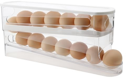 OKVGO Egg Holder for Refrigerator, Automatically Rolling 2 Tier Egg Dispenser Storage Tray Container Rack for Kitchen Fridge Countertop New