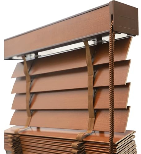 Bambusrollo Holzjalousien, 50mm Lamellen Holz Jalousien, Blackout Echtholz Jalousette Sonnenschutz/Sichtschutz Für Fenster Bad Küche, W 30 45 60 75 90 115 130 145 160cm Anpassbare Jalousie(Brown)