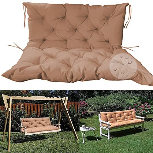 Sitzkissen Wasserdichte Bankauflagen aus Holz mit Rückenlehne und Anti-Rutsch-Bändern, 3-Sitzer-Bankauflagen für Gartenschaukel, Hängematte, Sonnenstuhl, Terrassenmöbel, draußen/drinnen, Kha