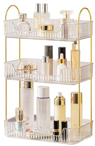 LEIKOSUP Makeup Organizer, Kosmetik Organizer 3 Ebenen, Cosmetics Beauty Organizer, Skincare Organizer, Badezimmer Organizer für Nagellack, Körperwäsch, Hautpflegemittel, Klar