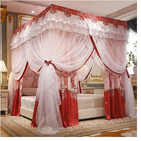XDAWQP Himmelbetthimmel mit 4 Himmelbetten, Prinzessinnen-Bettvorhänge, Moskitonetz, erhältlich in Allen Jahreszeiten, Mädchenschlafzimmer-Baldachin für Kingsize-Betten,2×2,2 m/6,6×7,2 Fuß