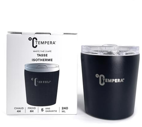 TEMPERA Calebasse à Maté Inox 240ml | Double paroi isotherme sans BPA | Garde le chaud 4h, le froid 6h | Couvercle avec ouverture bombilla | Maté - Thé - Café
