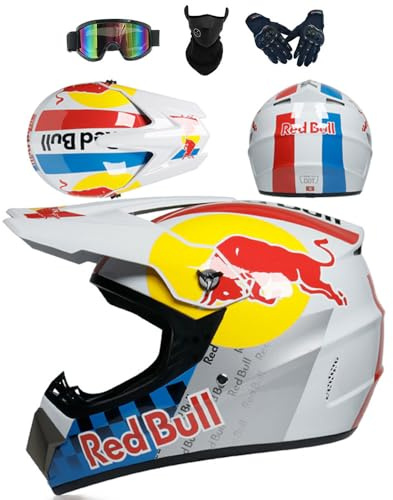 SMTSEC Casco Moto per Ragazzi Casco Motocross Bambini Caschi Cross per Adulti Uomo Casco Moto ATV Casco Integrale Enduro MTB Certificato DOT con Occhiali Maschera Guanti Casco da Discesa,White-L