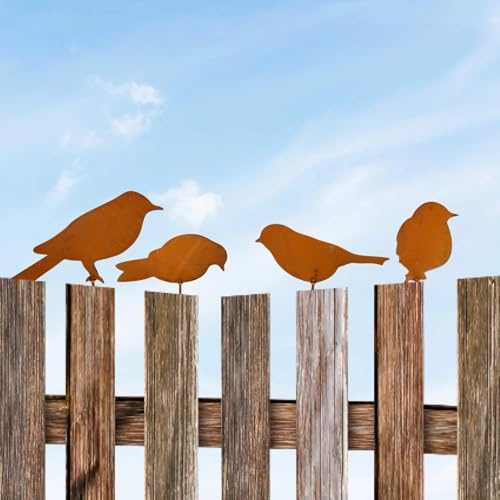 4PCS Rostiges Vögel Deko Rost, Vögel Gartenstecker Rost Deko Gartendeko Für Draußen, Edelrost Vogel Stecker Für Garten, Rostoptik Mit Schraubgewinde, Kreative Gartendeko Für Zaun, Bäume Und Terrassen