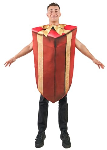 EraSpooky Costume Regalo di Natale Adulto Tunica Rossa con Fiocco Dorato Outfit Divertente per Feste Natalizie