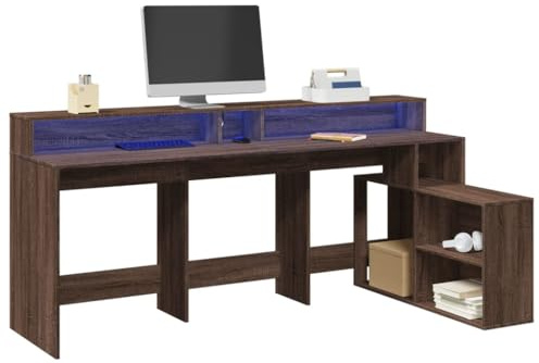 Qnhdfrt LED Schreibtisch Braun Eichen-Optik Gaming Desk mit RGB Beleuchtung 200x104x91 cm Holzwerkstoff für Arbeitsbereich und Gaming Zimmer