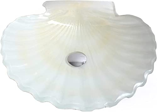 HPTHLY Lavabo De Cerámica para Baño, Lavabo De Vidrio Templado, Forma De Concha, sobre Encimera, Tocador Familiar Exquis, A,A