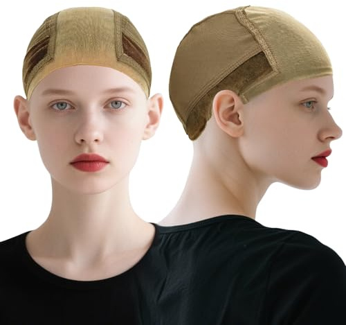 VLYX Cuffia regolabile con fascia antiscivolo - Pizzo trasparente 4x5 per parrucche frontali senza colla, Cuffia traspirante (Marrone chiaro)