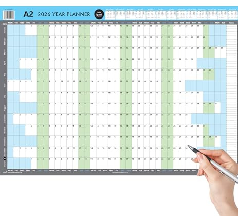 2026 WALL PLANNER Large A2 Wall Calendar Monthly Planner Jan 26 to Jan 27 Full Year Annual Planning Chart Home Office School Business Desk Notes(58 cm x 42 cm) (BLUE/GREY, A2)