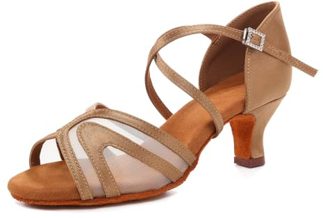 Uonpie Women's Latin Dance Shoes 2 Inch Heel Open Toe for Ballroom Salsa Practice Performance,Beige,6.5 US