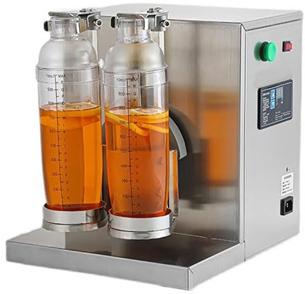 Máquina Automática de Coctelera de Té de Burbujas Eléctrica de Doble Marco Comercial de Acero Inoxidable 350 R/min Máquina Agitadora 33.8 Fl Oz Temporizador Digital 120 S Mezclador de Bebidas Tazas