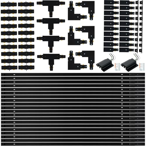 Zanixor 65.6FT H Track Lighting Rail Kit, Black H Type Track Lighting Rails with Floating Canopy Connector, I&L&T Connector, End Caps and Live End Feed for 120V H Style 3-Wire Heads