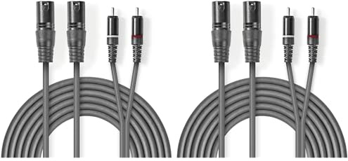 NEDIS 2x XLR A 3 Spillo x 2x RCA Maschio Nichel Placcato Tondo Bilanciato Audio Cavi, 1.50 Metro Lunghezza, Grigio Scuro (Confezione da 2)