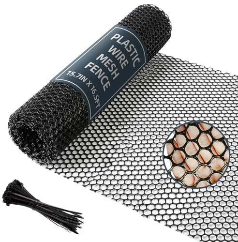 Plastic Wire Mesh Fence, 40cm x 5m Chicken Wire Mesh Roll Versatile Plastic Fencing Net Poultry Animal Barrier Fence with 50 Zip Ties for Garden & Farm, Black