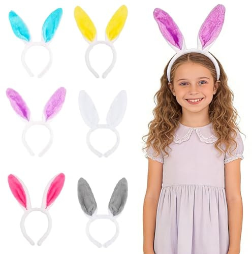 JynxtoyZeal Easter Hasenohren Haarreif 6pcs Easter Stirnband mit Hasenohren Stirnband Haarband Ostern Cosplay Kostüm Ostern Party Haar Accessoires