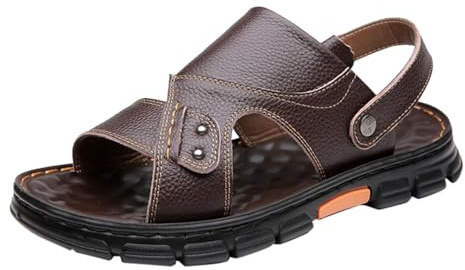 Damstrandskor sandaler, tofflor justerbara lädertofflor öppen tå andas vandringssandaler mjuka halkfria fritidssandaler bekväma sportsandaler lätta utomhussandaler, BRUN, 40 EU
